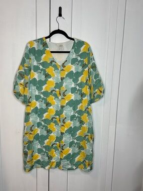 Paper Crane Floral V-Neck Mini Dress in Green and Yellow